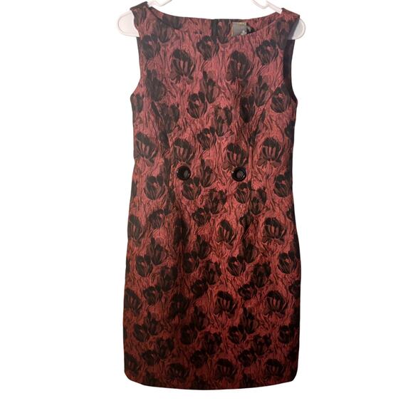 Taylor Women Sleeveless Jacquard Sheath Dress Size 10 Red Black Floral Textured - Picture 1 of 3